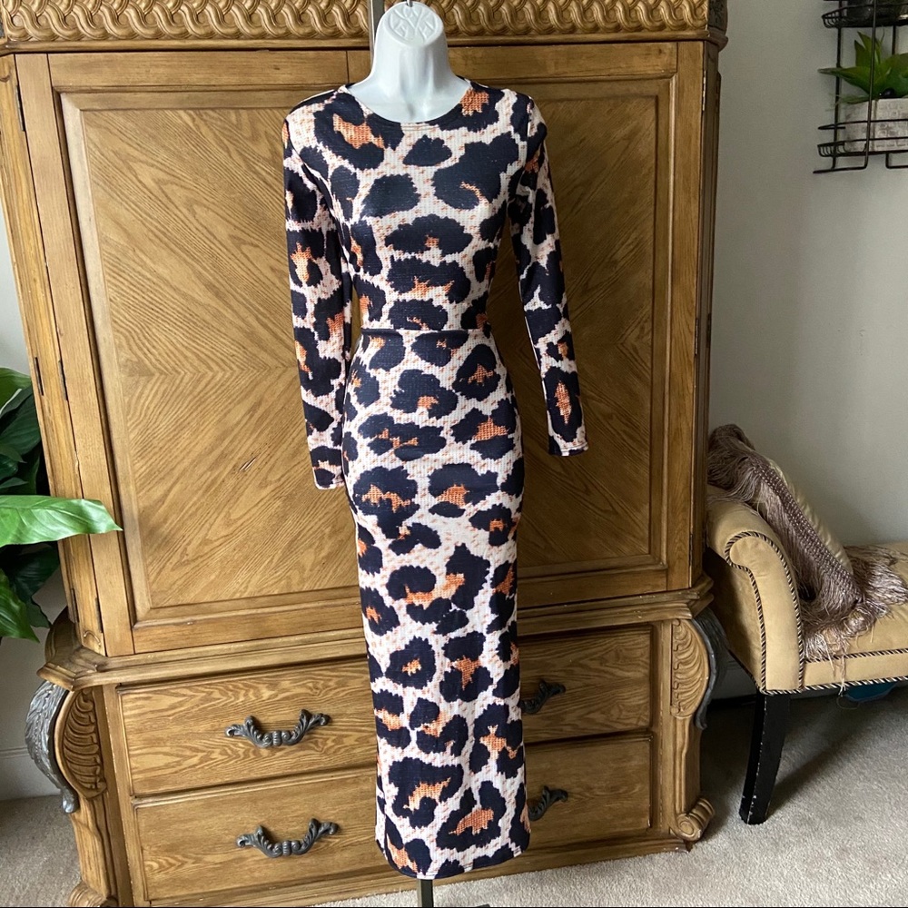 Not Branded Long Sleeve Animal Print Maxi Dress